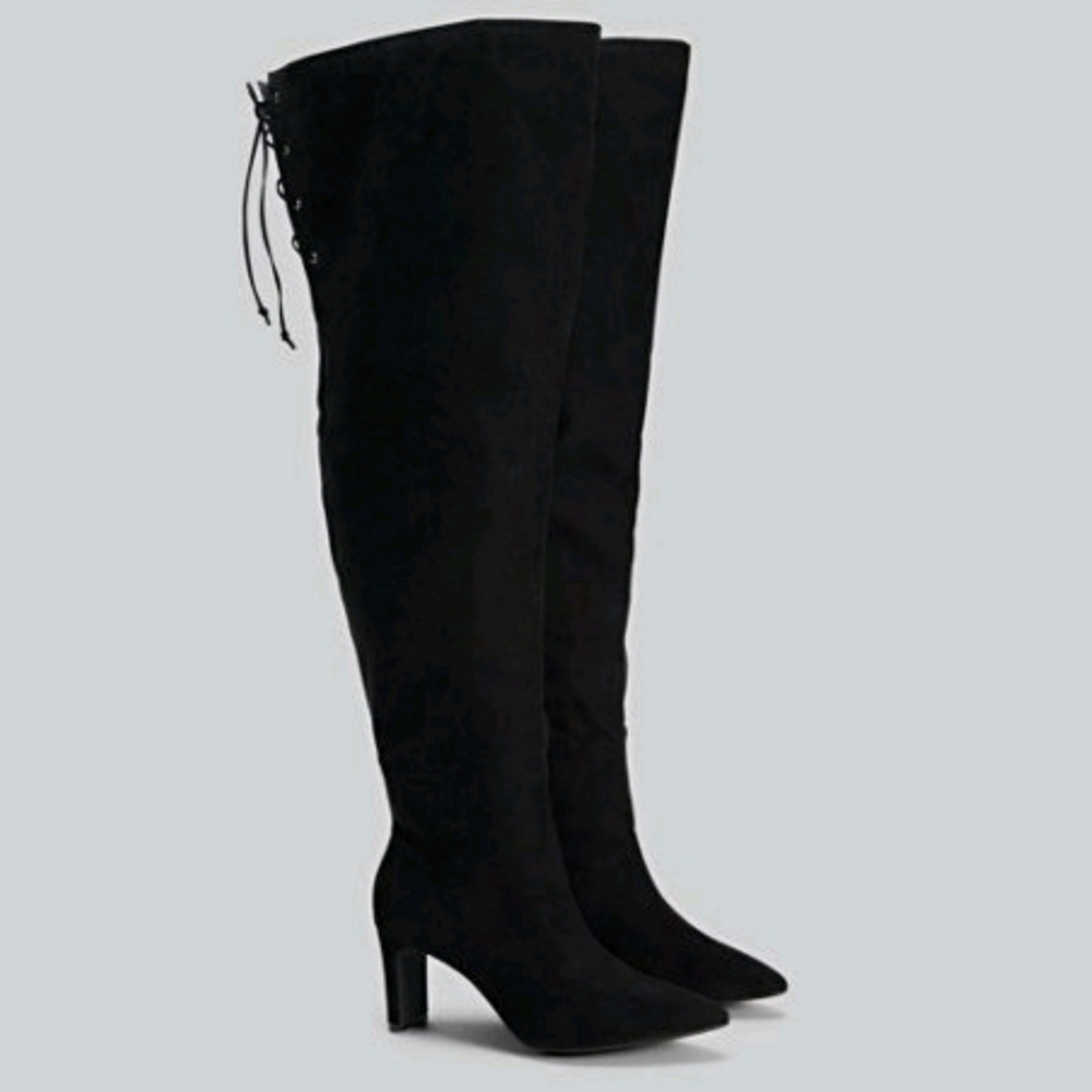 WIDE FIT Black Thigh High Boots - NADIA X FTF